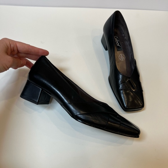 Gabor Leather Square Toe Black Block Heels - Picture 9 of 13